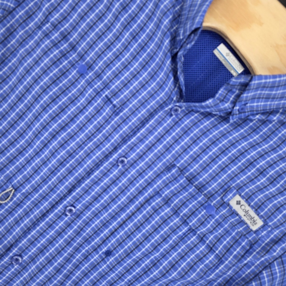 Columbia PFG Omni-Shade Shirt Men M Blue Long Sleeve Vented Fishing Performance